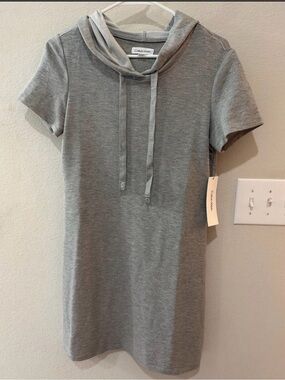 Calvin Klein Heather Gray Short-Sleeve Hooded Dress